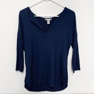 2/$10 Banana Republic Split-Neck Dark Blue Blouse